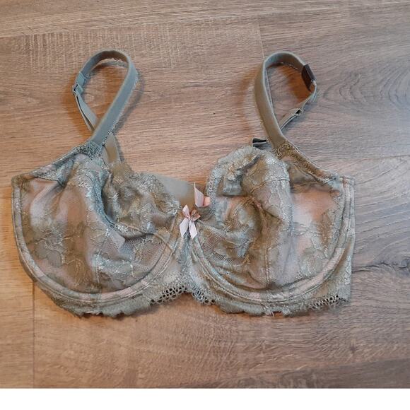 Victoria's Secret Unlined Demi Lace Bra size 34DDD Green Pink NEW Unpadded - Picture 1 of 5